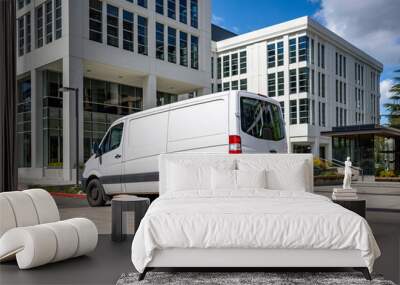 compact cargo mini van delivered goods to multilevel urban apartments city neighborhood Wall mural