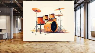 Vibrant Orange Drum Set With Pair of Drums Wall mural