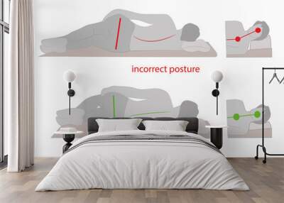 correct and incorrect position is to sleep. vector illustration Wall mural