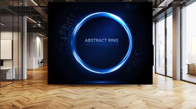 Abstract neon ring. Light effect. The whirlwind of shiny particles. Flashes of light on the Emerald Circle. Empty space for text. Vector illustration. Wall mural