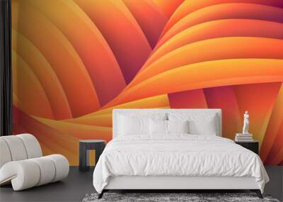 Abstract orange geometric background. Vector futuristic three-dimensional image. The effect of macro. Swirl flow of yellow and orange lines. Soft gradients and pastel colors.  Wall mural