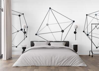 Transparent frame of complex shapes. Polyhedra. Geometric shapes. Abstract background. Lines and points. Multidimensional geometry. Cybernetics and technology. Wall mural