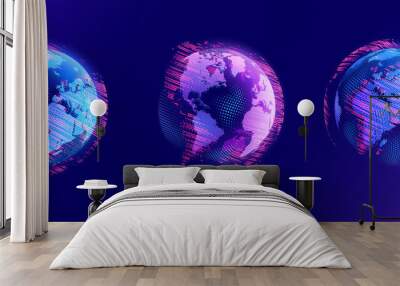 Vector illustration. Set of isolated objects. Planet Earth. Global map. Future. Modern technological dark blue background. World Wide Web Internet. Technology, innovation and communication. Wall mural