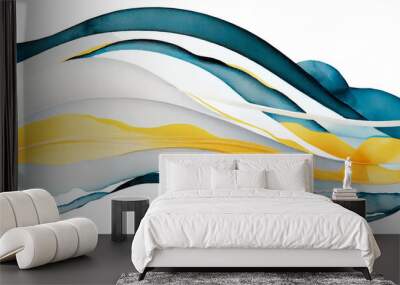 Blue and yellow abstract ocean wave sky clouds texture. Transparent PNG, isolated flowing ocean wave. Banner Graphic Resource as background for ocean wave abstract graphics Wall mural