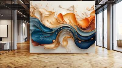 Colorful wavy liquid silk waves background. Realistic 3D special effect abstract fantasy backdrop. Magic fluid modern art painting in alcohol ink liquid waves technique. Wall mural