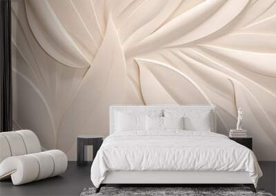 Cream white geometric floral leaves 3d special effect wall texture, floral background illustration banner. Graphic resource elegant abstract leaf texture panorama. Feminine curvy leaves design by Vita Wall mural