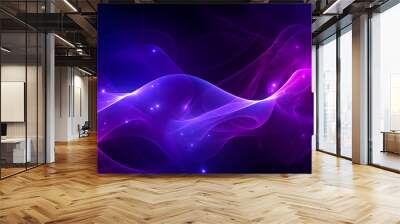 Digital purple particles wave and light abstract background with shining dots stars. Purple, blue, navy, and pink modern copy space banner. Abstract bokeh sparkle graphic resource background by Vita Wall mural