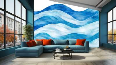 Ocean water waves illustration texture, blue lines isolated png for copy space text. Lake wave flowing motion web banner, watercolor effect backdrop. Fun pool calm water cartoon. Hand painted details Wall mural