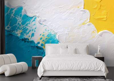 Seascape abstract beach background. Turquoise ocean waves, relax on sunny beach. Bold brushstrokes texture of white surf water, watercolor art painting for paradise vacation, copy space text by Vita Wall mural