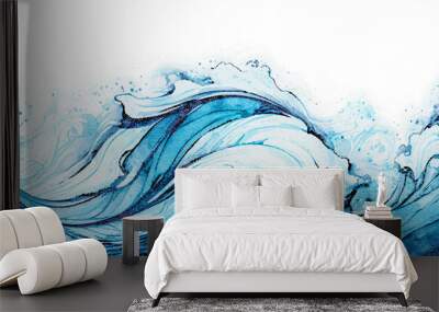 Transparent ocean water wave copy space for text. Isolated blue, teal, turquoise dynamic cartoon wave for ocean beach travel. Web banner, backdrop, background png graphic. Wall mural