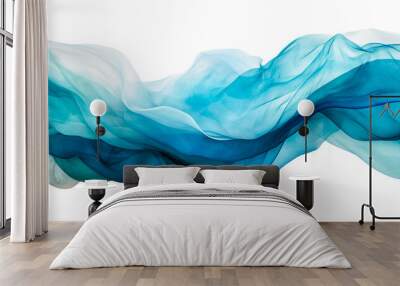 Wave. Blue, white abstract dreamy wave flowing fabric, smoke. Transparent isolated png of blue wave. Banner Graphic Resource as background for silk, smoke, water wave abstract graphic backdrop by Vita Wall mural