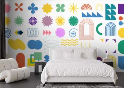 Brutalist abstract geometric shapes and grids. Brutal contemporary figure star oval spiral flower and other primitive elements. Swiss design aesthetic. Bauhaus memphis design Wall mural