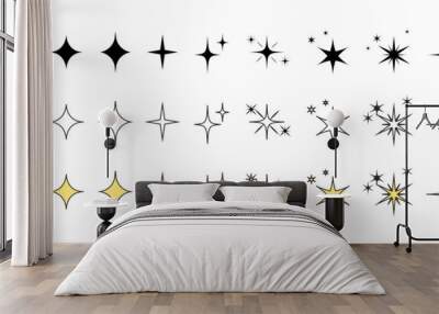 Glittering night sky stars set, yellow, gold glitter vector icon illustration stock Wall mural