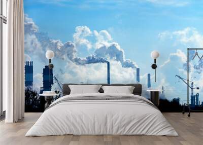 Air pollution from smoke coming out of factory chimneys. Wall mural