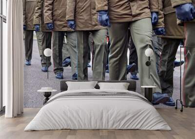 Army Soldiers in Uniform Marching in Formation on Parade Ground During Military Ceremony Wall mural