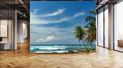 Blue sky with beautiful clouds on the shore of a tropical island Wall mural