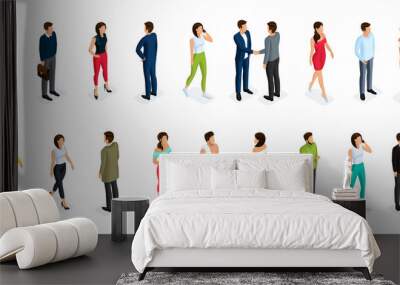 Fashion isometric people, men, and women 3D, front view back view. People in fashionable clothes, in different poses. Vector illustration. Wall mural