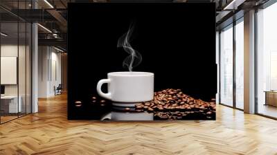 coffe  beans and cup on black background Wall mural