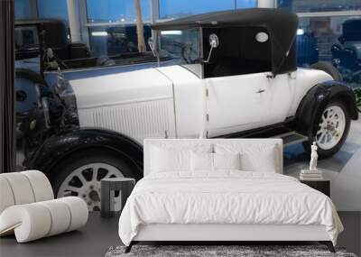  beautiful white retro car on display Wall mural