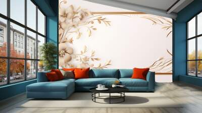 3d golden frame with flowers and leafs on white background. Wall mural