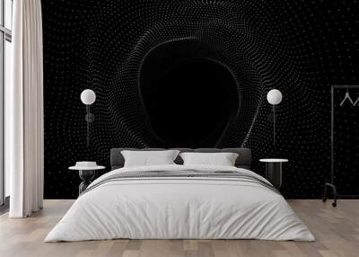 abstract dynamic wireframe tunnel on black background. deep wavy wormhole. futuristic particle flow. Wall mural