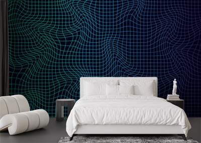 Abstract wavy gradient 3d mesh. Geometric dynamic wave. 3D technology wireframe. Vector illustration. Wall mural