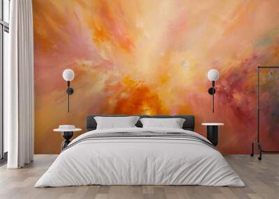 abstract painting depicting the story of Abraham and Isaac on Mount Moriah, with a bright light symbolizing God's presence and a path leading up into the heavens. Wall mural