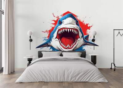 Cartoonish shark head model isolated on white background isolated AI Generative AI Wall mural