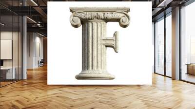 exquisite letter F, designed with an antique column texture, stands isolated on a bright white background, highlighting its artistry and charm. Wall mural