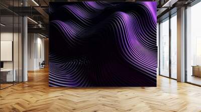 Network technology. Futuristic tech black background and purple waves Low poly wire illustration Generative AI Wall mural