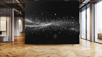 Silver dots elegantly disperse across a dark backdrop, resembling distant constellations. This cosmic arrangement emits a gentle glow, enhancing its minimalist allure. Wall mural