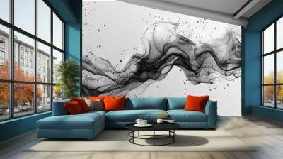 Swirling black and white ink dancing gracefully in water, creating intricate patterns and textures. Wall mural