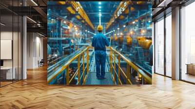 chemical industry plant - workers in work clothes in a refinery with pipes and machinery Wall mural