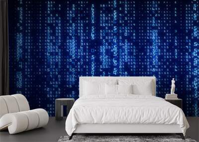 Digital background blue matrix. Coding or hacking concept. Abstract data concept. 3d rendering. Wall mural