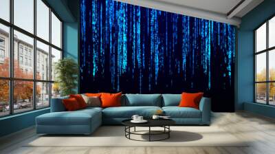 Digital background blue matrix. Coding or hacking concept. Flow of random numbers. 3D rendering. Wall mural