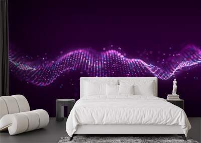 Dynamic sound wave. Musical particle pulsing. Purple energy flow concept. 3D rendering. Wall mural