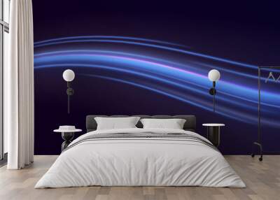 Dynamic translucent soft gradient stream motion. Violet neon color wave. Blue glowing shiny lines effect vector background. Light trail wave, fire path trace line and incandescence curve twirl.	 Wall mural