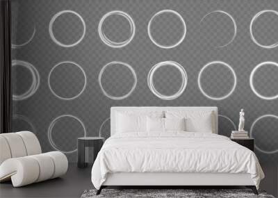 Glitter silver neon circle ring frame & sparkle flash light star shimmer vector on black background, shiny glowing metal white grey round line planet curve, futuristic web poster card print template Wall mural