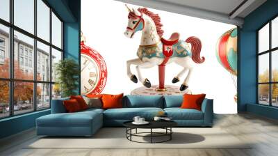 Horse and clock on a transparent background. 3d rendering. Wall mural