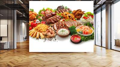 Large group of barbecue food isolated on transparent background.  Top view. Wall mural