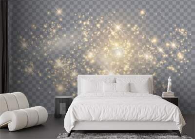 Light glow effect stars. Vector sparkles on transparent background. Christmas abstract pattern. Sparkling magic dust particles. Wall mural