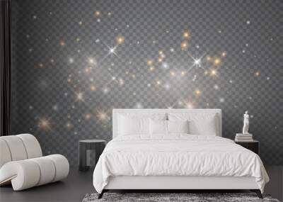 Light glow effect stars. Vector sparkles on transparent background. Christmas abstract pattern. Sparkling magic dust particles. Wall mural