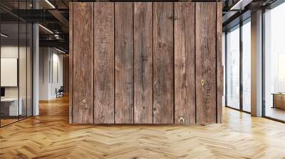 Old brown wooden wall, detailed background photo texture. Wood plank fence close up Wall mural