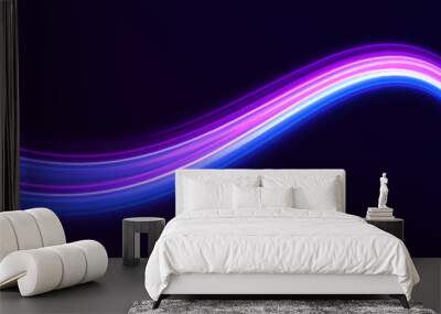 Neon blurred circles in motion. PNG vector light pink and purple lines swirling in a spiral. Vector vortex wake effect. Electric swirl lines, neon light effect. Abstract magic energy waves.	 Wall mural