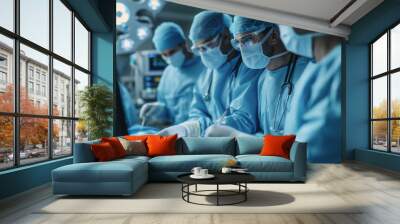 Operating room, team of surgeons prepares patient to cancer removal surgery via Minimally Invasive Robotic Surgery. Hi-tech medical robot, modern medicine, futuristic medical equipment, operation Wall mural