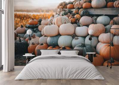 Pumpkins at the outdoor farm market for the harvest festival Wall mural