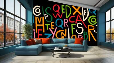 Set colorful letters alphabet in style punk . Vector colorful paint texture.  Grunge bold font with dry brush texture.  Hand drawn modern typography banner. 
 Wall mural