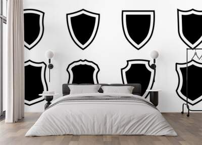 Set of police badge shape, vector military shield silhouettes, security, football patches, illustration shield shape protection, black security and football badge vector icon Wall mural