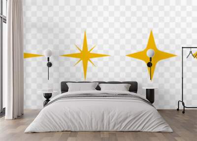 Sparkle star icons, shine icons, set of different yellow sparkles icons Wall mural