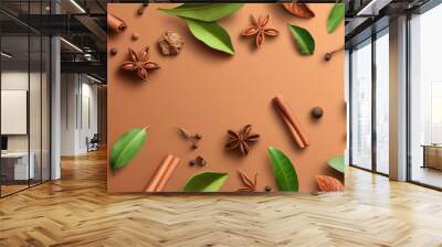 spices on brown background Wall mural